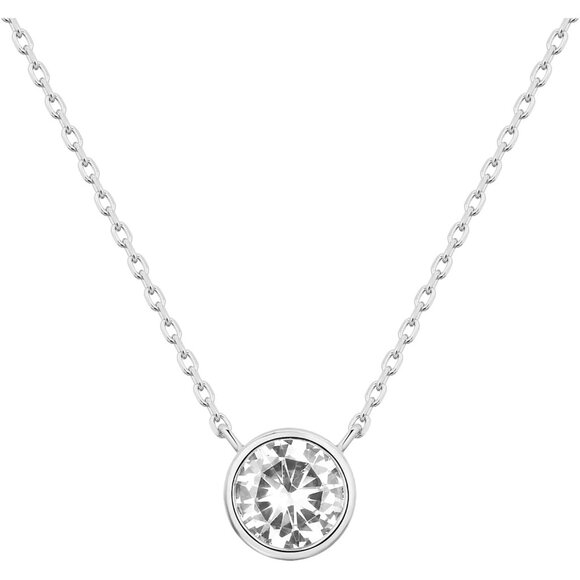 Women's 14K Gold Plated Circle CZ Solitaire Necklace | Elegant Bezel Pendant - Picture 1 of 5
